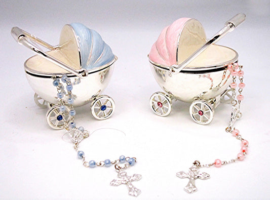 Baby Carriage Blue with Rosary